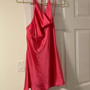 Hot Pink Satin Halter Dress